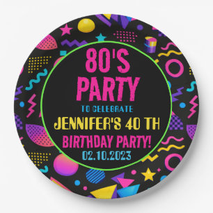 Custom Retro Neon 80’s Birthday – Fun Adult  Paper Plate