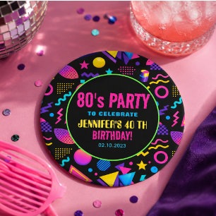 Custom Retro Neon 80’s Birthday – Fun Adult Round Paper Coaster