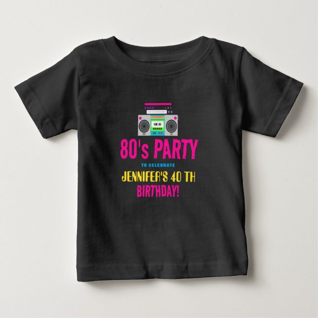 Custom Retro Neon 80's Birthday Party Baby T-Shirt (Front)