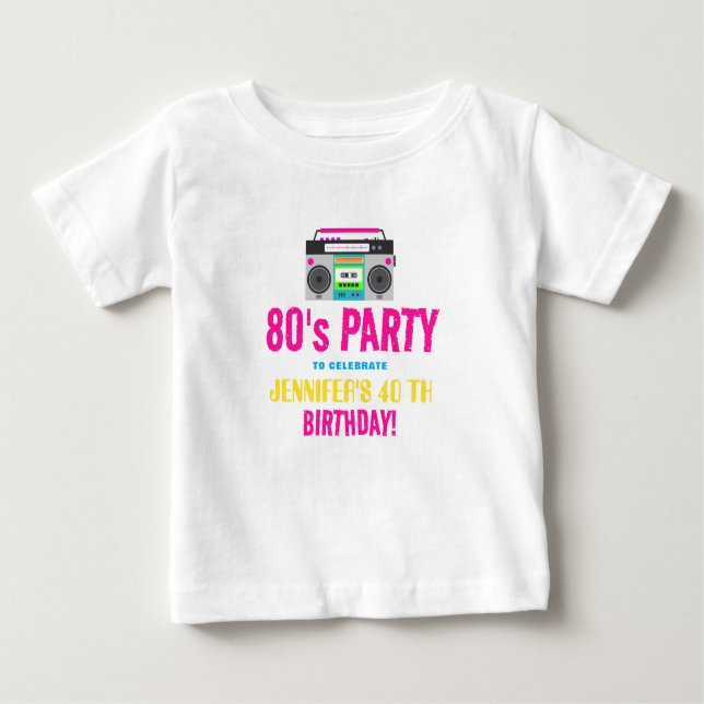 Custom Retro Neon 80's Birthday Party Baby T-Shirt (Front)