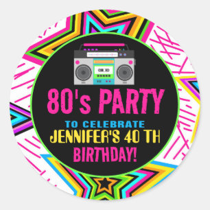 Custom Retro Neon 80's Birthday Party Classic Round Sticker