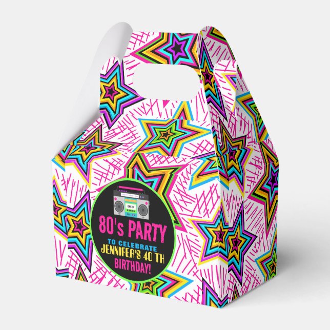 Custom Retro Neon 80's Birthday Party Favour Box (Back Side)