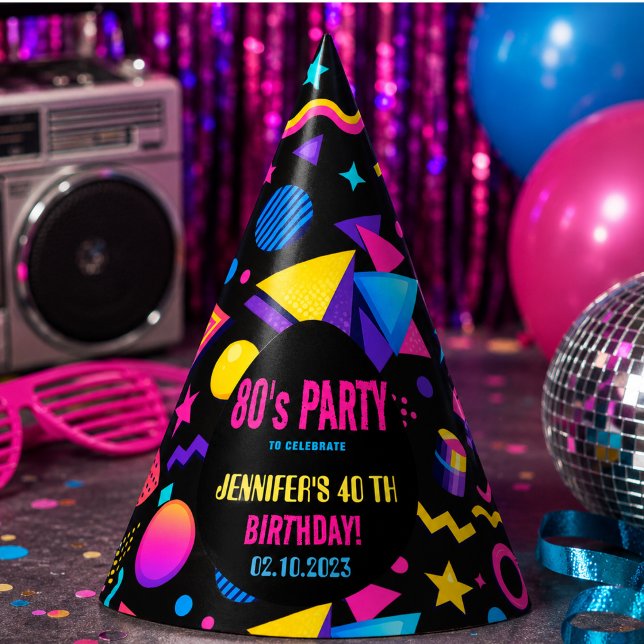 Custom Retro Neon 80's Birthday Party Hat (Custom Retro Neon 80's Birthday Party Hat)