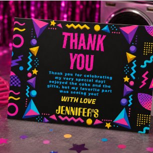 Custom Retro Neon 80's Birthday Party Thank You Card