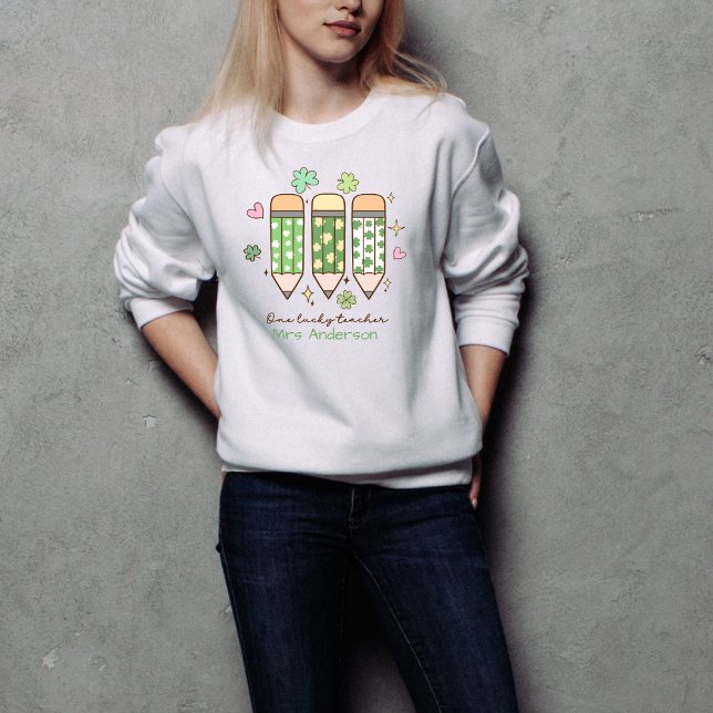 Custom Retro One Lucky Teacher Pencil Sweatshirt (Creator Uploaded)