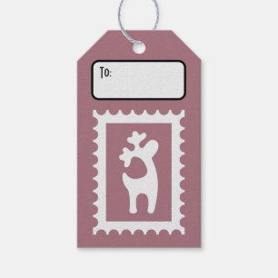 Custom Retro Paper Stamp Reindeer Silhouette  Gift Tags