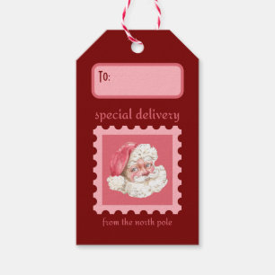 Custom Retro Paper Stamp Santa Special Delivery Gift Tags