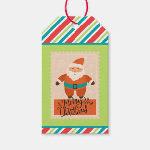 Custom Retro Paper Stamp Stripe Santa Claus Candy Gift Tags