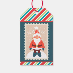 Custom Retro Paper Stamp Stripe Santa New Year Gift Tags