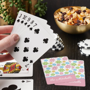 Custom Retro Pink Blue Green Orange Floral Pattern Playing Cards