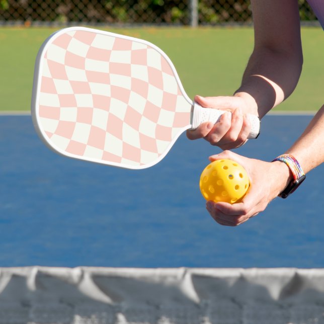 Custom Retro Pink Chequered Pickleball Paddle Gift (Insitu)