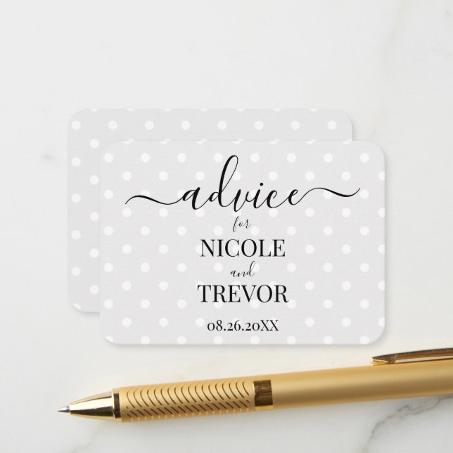 Custom Retro Polkadots Grey Wedding Advice Card (Front/Back In Situ)