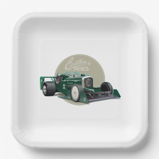 Custom retro race car concept paper plate (Front)