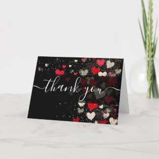 Custom Retro Red Falling Hearts Thank You Card