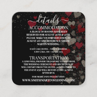 Custom Retro Red Falling Hearts Wedding Details Enclosure Card