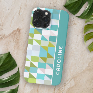 Custom Retro Squares Triangles Polygon Art Pattern iPhone 15 Pro Max Case