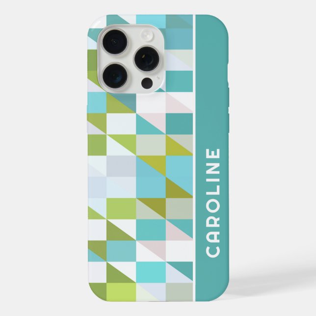 Custom Retro Squares Triangles Polygon Art Pattern iPhone Case (Back)