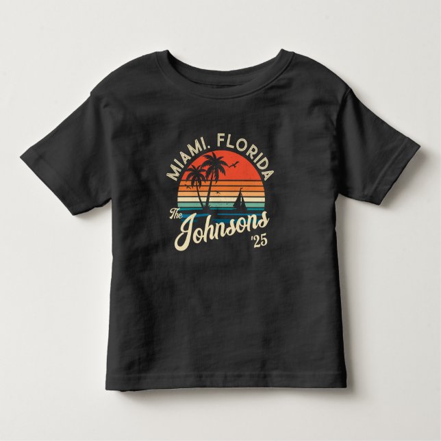 Custom Retro Sunset Family Beach Vacation Matching Toddler T-Shirt (Front)