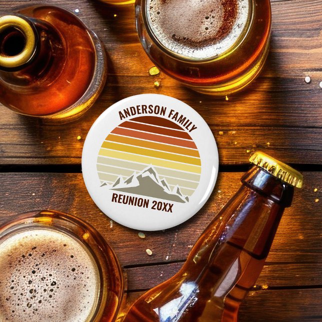 Custom Retro Sunset Mountain Family Reunion Party Bottle Opener (Creator Uploaded)