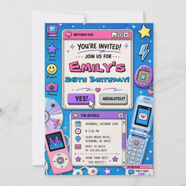 Custom Retro Teen Y2K Birthday Invitation (Front)