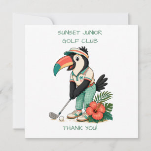Custom Retro Toucan Junior Golf Club Kids Thank You Card