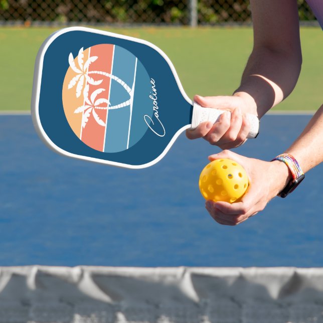 Custom Retro Tropical Island Beach Ocean Sunset Pickleball Paddle (Insitu)