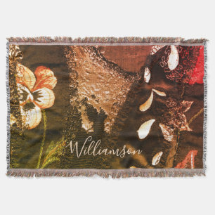 Custom Retro Vintage Patchwork Embroidery Look Throw Blanket