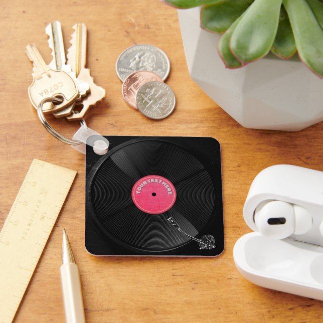 Custom Retro Vinyl Record Turntable Square  Key Ring (Desk)