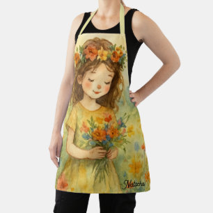 Custom retro watercolor meadow Painting Apron