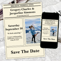 Custom Retro Wedding Newspaper Photo Save The Date