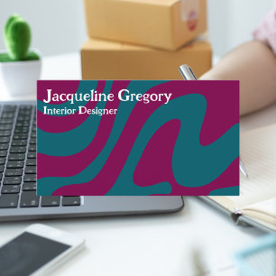 Custom Retro Zebra Stripes Wavy Lines Magenta Teal Business Card