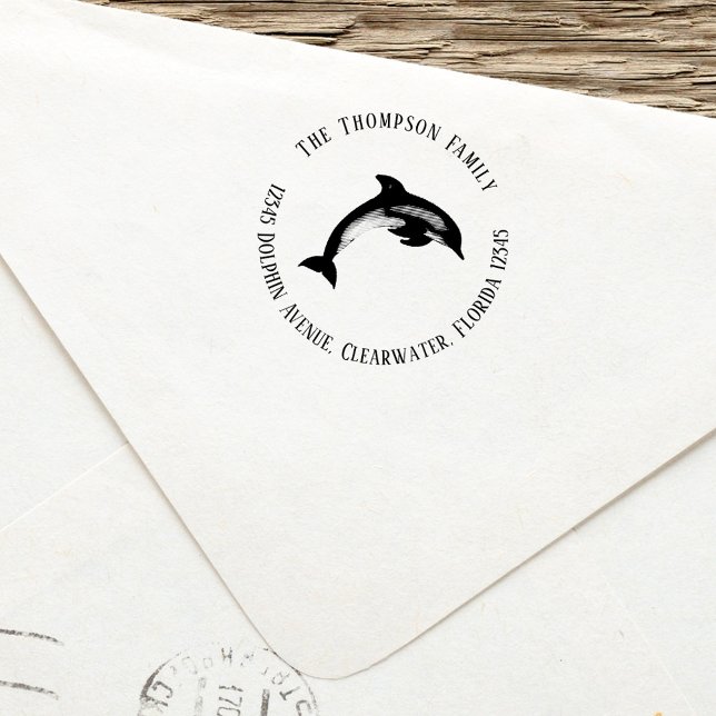 Custom Return Address Coastal  Self-inking Stamp (Ocean dolphin theme return address stamp. )