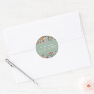 Custom Return Address Green Christmas Botanical Classic Round Sticker