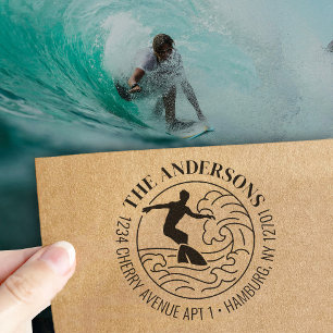 Custom Return Address Surf Board Surfing Wave Rubber Stamp