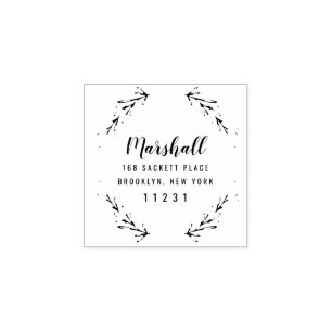 Custom Return Address Wedding Botanical Wreath Rubber Stamp