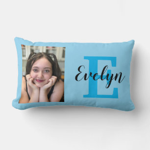 Custom Reversible Teal Photo & Name Throw Pillow