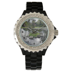 Custom Rhinestone Black Enamel women's watch