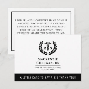 Custom RN Nursing School Graduation Party Elegant Thank You Card