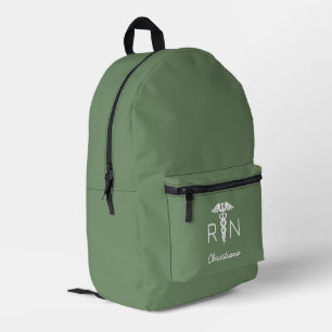 Custom RN Registered Nurse Graduation Sage Green Printed Backpack