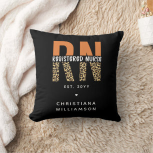 Custom RN Registered Nurse Leopard Typography Cushion