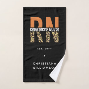 Custom RN Registered Nurse Leopard Typography Hand Towel