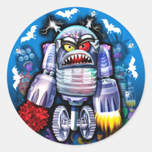 Custom Robo Monster Halloween Sticker. Classic Round Sticker