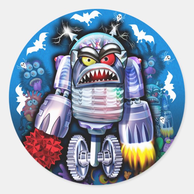 Custom Robo Monster Halloween Sticker. Classic Round Sticker (Front)
