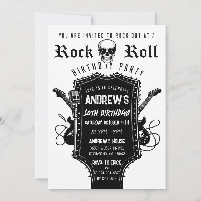 Custom Rockstar Guitar Birthday Invitation (Front)