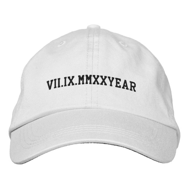 Custom Roman Numeral Date Anniversary Engagement Embroidered Hat (Front)