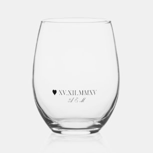 Custom Roman Numeral Date Anniversary Stemless Wine Glass