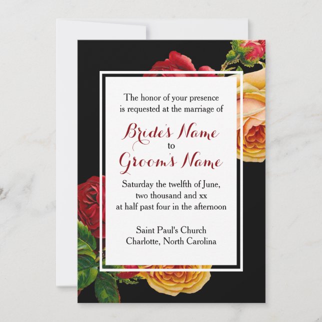 Custom Romantic Bohemian Wedding Vintage Rose Invitation (Front)