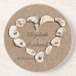 Custom Romantic Name Sea Shell Heart Coaster