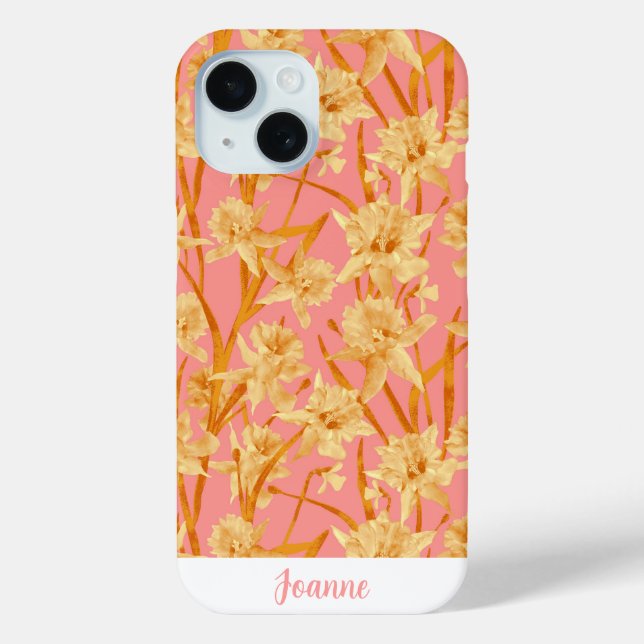 Custom Romantic Watercolor Daffodil Pattern  Case-Mate iPhone Case (Back)
