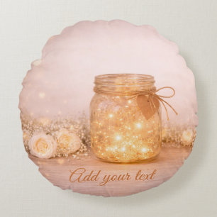 Custom Romantic Wedding Fairy Lights Round Pillow